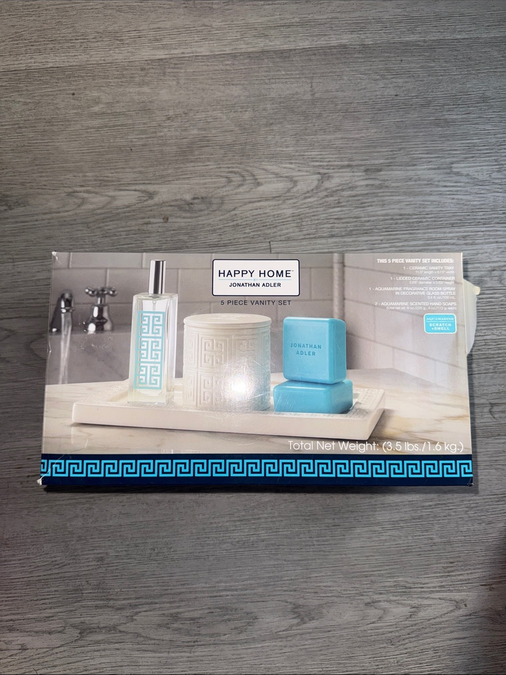 Jonathan Adler Aqua and White 4-Piece Vanity Tray Set